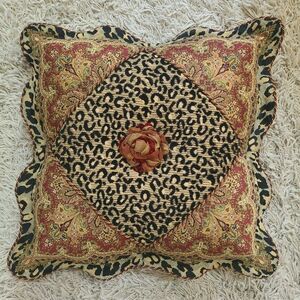 Sweet Dreams Neiman Marcus Square Decor Pillow Burgundy Brocade Animal Print